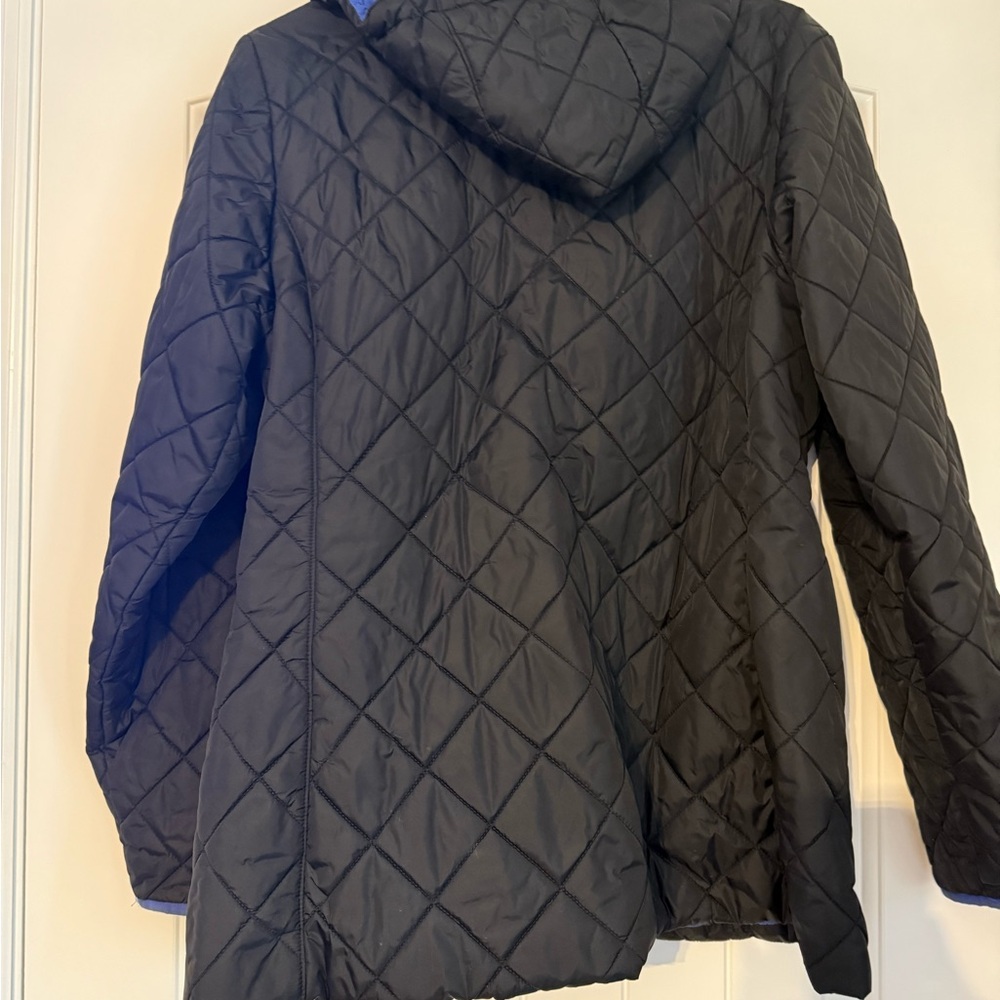 Lands' End Women's Black Puffer Jacket with Blue Hood - Picture 4 of 4